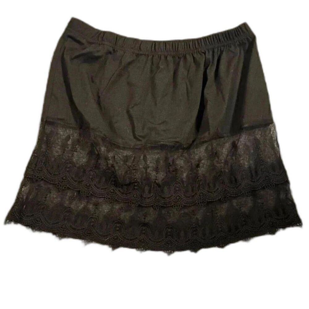 Womens Layered Tiered Sheer Lace Trim Extender Half Black